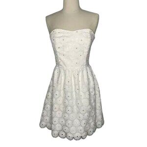 Lilly Pulitzer Payton Dress Strapless White Pinwheel Floral Pearls 00